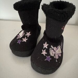 Black Boots with Purple Fairy Design